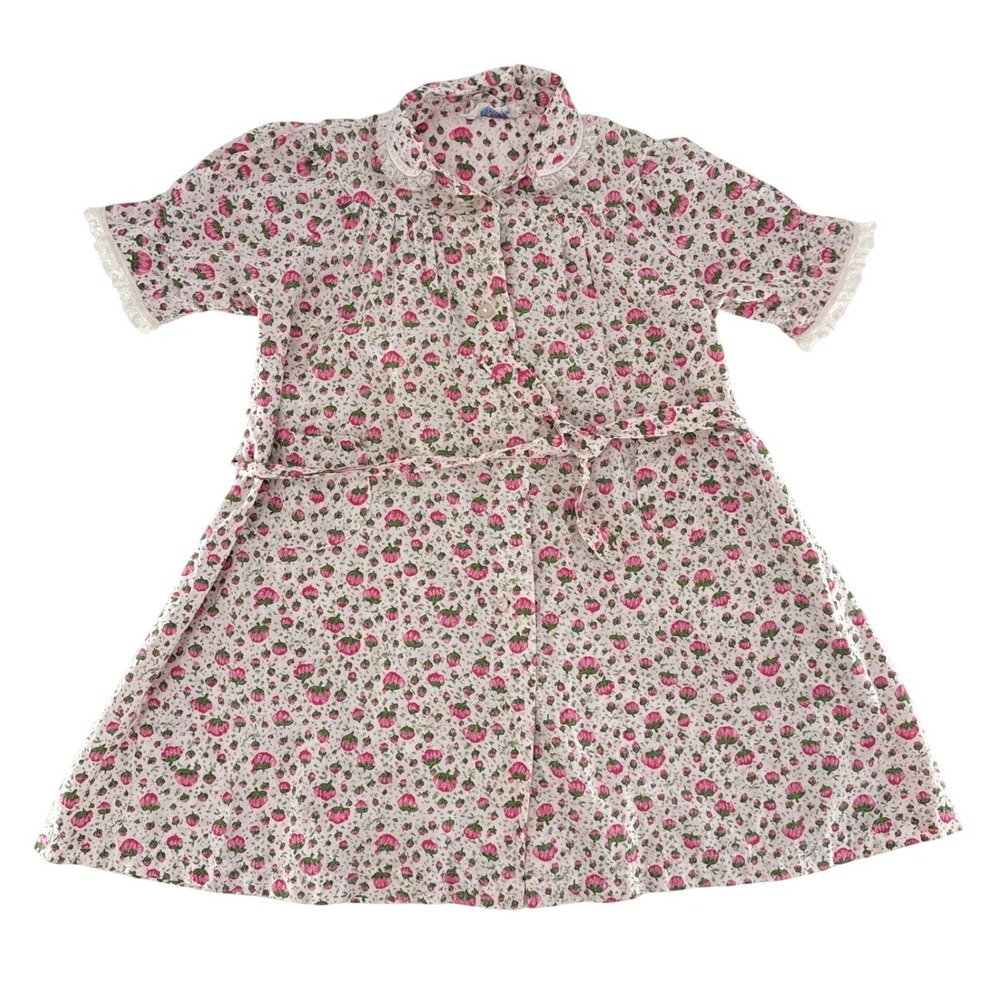 Vintage Loungees Robe Floral‎ Girls Pink White Button Front